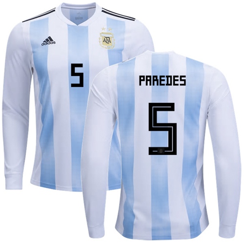 Argentina #5 Paredes Home Long Sleeves Soccer Country Jersey